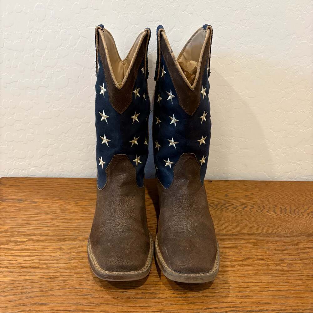 Roper Big Kids American Flag Square Toe Western Boots Size 4 - Picture 2 of 8